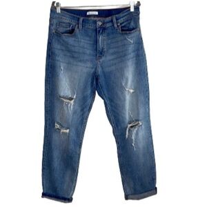 TheMogan Jeans‎ Frankie Low Rise Girlfriend Distressed Rip Roll Up Blue Size 13